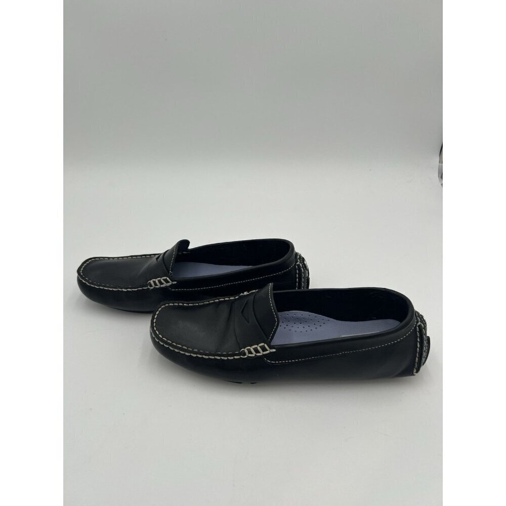 COLE HAAN Driving Shoes Loafers In Black Leather Cream Topstitch Size 8 AA EUC - Picture 5 of 13